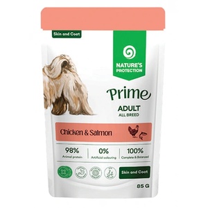 AKVATERA Nature's Protection DOG Prime Adult Dogs All Breeds Skin Coat with Chicken and Salmon, пауч за пораснали кучета от всички породи - хапки в сос с пилешко и сьомга, подпомага здравето на кожата и козина