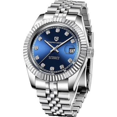 Pagani Design Мъжки часовник Pagani Design Krypsis, Автоматичен, Неръждаема стомана, Син / Сребрист (PD-1645-DOT-SILVER-BLUE)