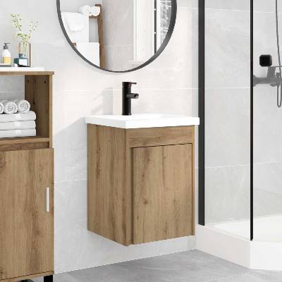 vidaXL Мивка за баня със смесител Дъб артизан 42 x 40 x 74, 5 см (889536)