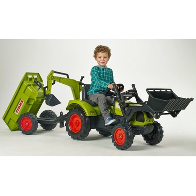 FALK Šliapací traktor 2040N Claas Arion 410 s nakladačom rýpadlom a vlečkou