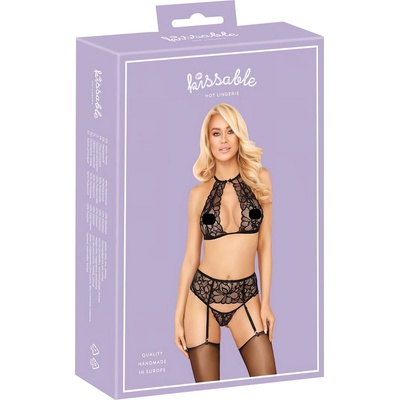 Kissable Целуем се - комплект дантелен сутиен с връзки (черен) - l/xl