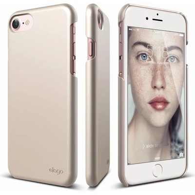 elago S7 Slim Fit 2 Case + HD Clear Film - поликарбонатов кейс и HD покритие за iPhone SE (2022), iPhone SE (2020), iPhone 8, iPhone 7 (златист)