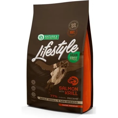 Nature's Protection DOG - LIFESTYLE Grain Free ADULT SALMON WITH KRILL SMALL AND MINI BREED, висококачествена храна за пораснали кучета от мини породи, БЕЗ ЗЪРНО, със сьомга и крил, Литва - 1, 5 кг 125021