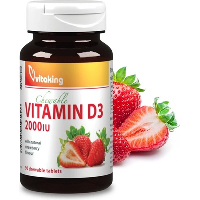Vitaking Jahodový Vitamín D3 2000 IU 90 žuvacia tableta