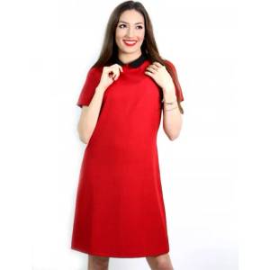 mar. fashion Червена рокля с къс ръкав с черна якичка (02379-42a-02)