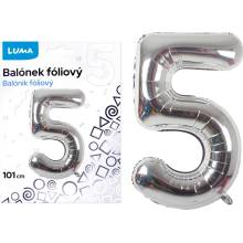 Luma Balónek fóliový č.5, 101cm, stříbrný