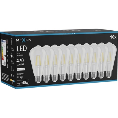Mexen Vintis 10x LED нажежаема жичка E27, ST64, 4W, Неутрална - 4000K, 470 lm, прозрачна (L152-E27-0440-00x10)