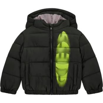 GUESS Есенно яке за мини момче в тъмно зелен цвят с електрикав надпис Guess