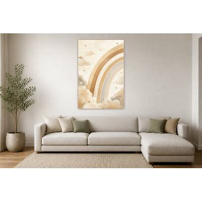 Obraz na plátně – Béžová duha s oblaky a hvězdami 90 × 135 cm