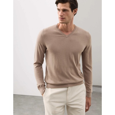 Marks & Spencer Суитшърт с V-образно деколте от чиста извънредно фина вълна мерино Marks & Spencer кафява Marks & Spencer | Kafyav | МЪЖЕ | S REG