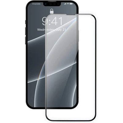 Baseus Full Screen Tempered Glass (SGQP010101) - стъклено защитно покритие за целия дисплей на iPhone 13, iPhone 13 Pro (прозрачен-черен) (2 броя)