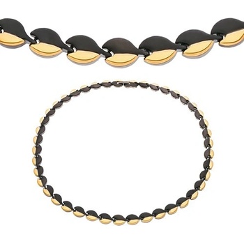 Šperky eshop Magnetický náhrdelník z chirurgickej ocele oblé články čiernej a zlatej farby Z47.17