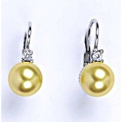 Čištín Zlaté náušnice, bílé i žluté zlato, Swarovski perla gold a čirý zirkon - NK 1207