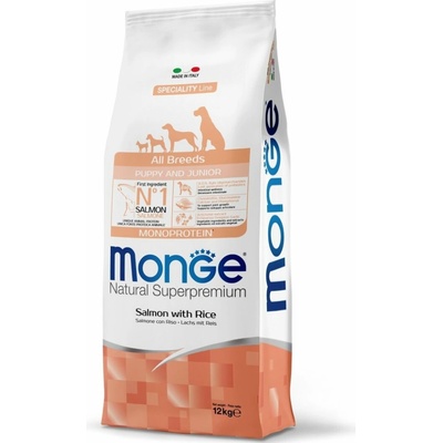 Monge Dog Puppy & Junior losos s ryžou 12 kg