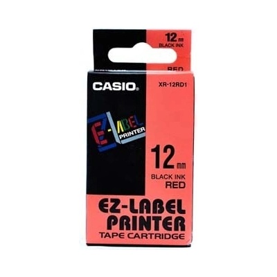 Casio originální páska do tiskárny štítků, Casio, XR-12RD1, černý tisk/červený podklad, nelaminovaná, 8m, 12mm