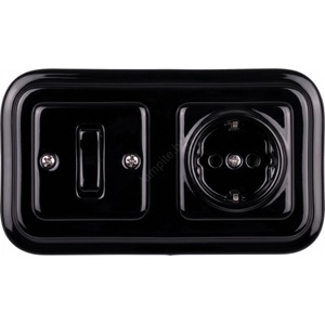 Elhard - Керамичен ретро еднополюсен ключ № 1 и SCHUKO розетка 230V с черна рамка (EF0033E)
