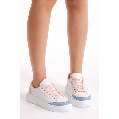 Base Дамски спортни обувки с връзки - Бели с Пудра #399064 (399064_Пудра)