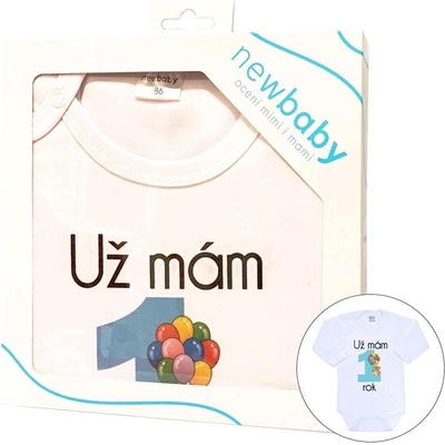 Body s potlačou New Baby Už mám rok modré darčekové balenie