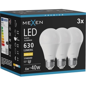 Mexen Nova 3x LED крушка E27, A60, 6W, Топла - 3000K, 630 lm - L100-E27-0630-01x03 (L100-E27-0630-01x03)