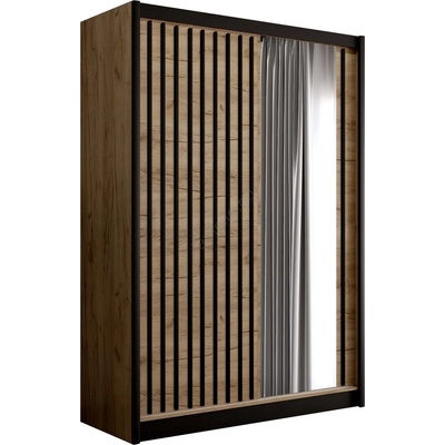 EMS Garderob s ogledalo SANTINO 150x215 см дъб крафт/черно (MT0110)