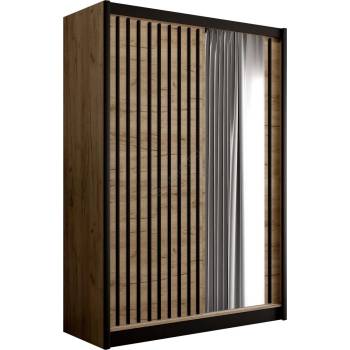 EMS Garderob s ogledalo SANTINO 150x215 см дъб крафт/черно (MT0110)