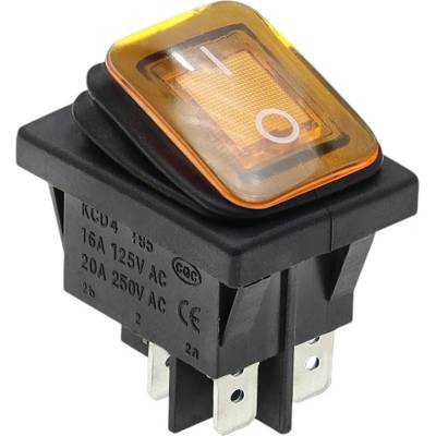 Kolískový vypínač obdĺžnikový s podsvietením KCD4, IP65, 250V/16A Žltá