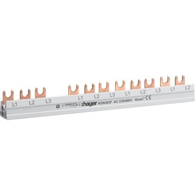 Hřebenová přípojnice 3P, 10mm²/12mod. pro 4-pól. chránič s 8 ks 1-pól. jističů KDN363F HAGER – Hledejceny.cz