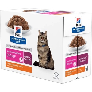 Hill's Prescription Diet GI Biome грижа за храносмилането пауч за котки 12 x 85 g