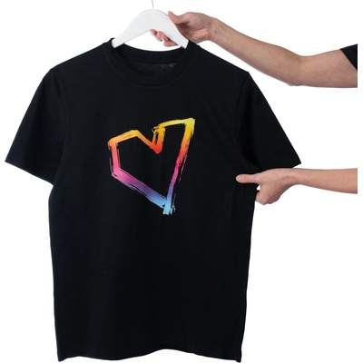 Lovemusic pánské unisex tričko černé Rainbow Heart Line