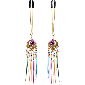 Rimba Bondage Play Nipple Clamps with Feathers Multicolor