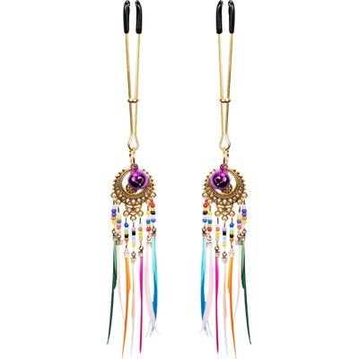 Rimba Bondage Play Nipple Clamps with Feathers Multicolor