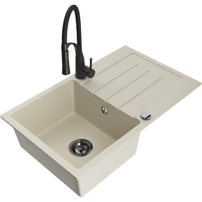 Mexen Bruno гранитна мивка с 1 отделение със сушилник и кухненски смесител (6513-69-73450-70-B)