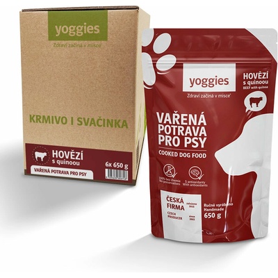Yoggies Vařená potrava pro psy hovězí maso s quinoou 6 x 650 g