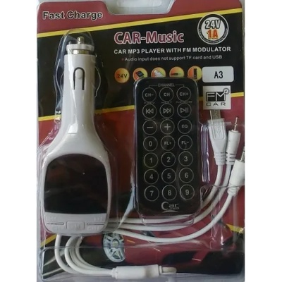 FM mp3 трансмитер с кабели за зареждане на телефони LCD, USB, AUX, microSD