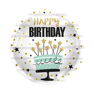Folat Fóliový balónik zlatej hviezdy Torta Happy Birthday 45 cm