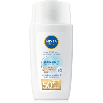 Nivea SUN Ultra Light лек тониращ флуид SPF 50+ цвят Light 40ml