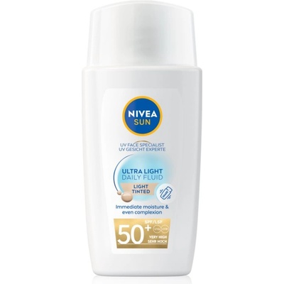 Nivea SUN Ultra Light лек тониращ флуид SPF 50+ цвят Light 40ml