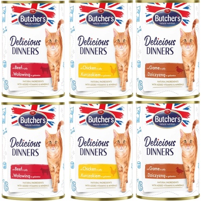 Butcher's Cat Delic.Dinners kuracie hovadzie zverina 6 x 400 g