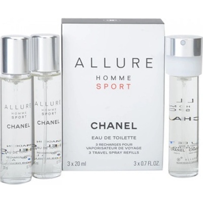Chanel Allure Homme Sport EDT cestovné balenie vo spreji doplniteľné 3 náplne 3 x 20 ml darčeková sada