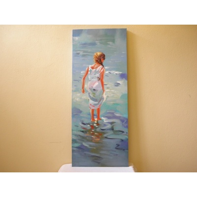 OBRAZ NA PLÁTNĚ - DÍVKA V MOŘI - 100 x 40 CM
