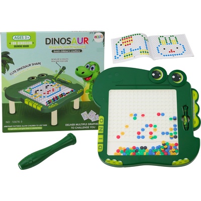 mamido Edukatívna magnetická tabuľa Dino puzzle zelená s korálkami