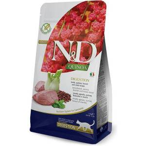 Farmina N&D Quinoa Cat Adult Digestion with Lamb - суха храна за добро храносмилане и без зърнени култури за котки, с агнешко, киноа, копър, мента и артишок