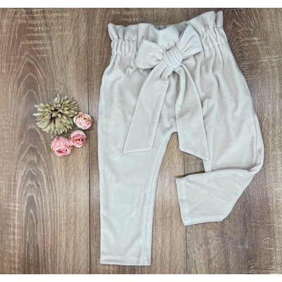 Baby Powder Handmade Velurové kalhoty s mašlí béžové béžová