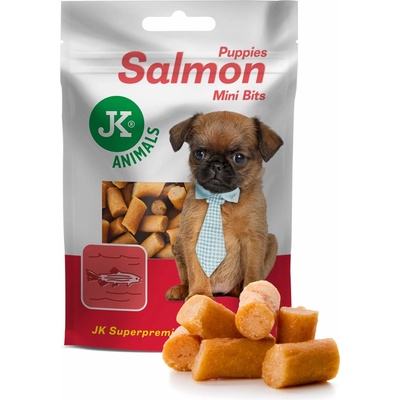 JK ANIMALS sušené lososové mini kúsky pre šteňatá mini mäsová šteňacia maškrta Puppies Salmon Mini Bits Meat Snack 50 g