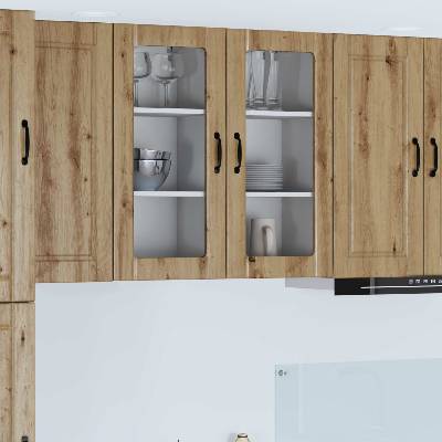 vidaXL Стенен стъклен шкаф PORTO 2 pcs Дъб 40 x 31 x 80 см (885354)