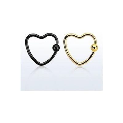 Piercingate piercing kroužek ve tvaru srdíčka s kuličkou PKR00108 černá