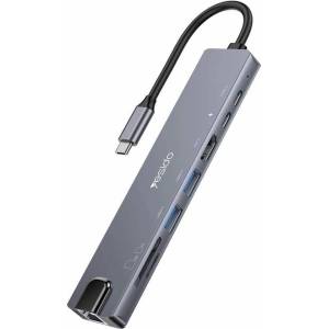 YESIDO Хъб за Смартфони и Таблети с USB-C, Yesido HB27 8in1 HDMI-USB2.0-USB 3.0-SD Card Reader, Черен (HB27)