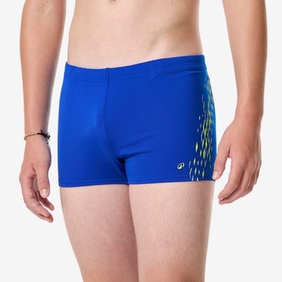 Decathlon Chlapčenské boxerkové plavky Fiti Corner modro-žlté