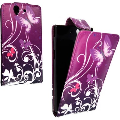 Sony Xperia Z Ultra Purple Butterfly Flip Калъф + Протектор