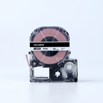 Compatible Epson HTC18PW, 18mm x 8m, черен печат / розов фон, съвместима лента (HTC18PW)